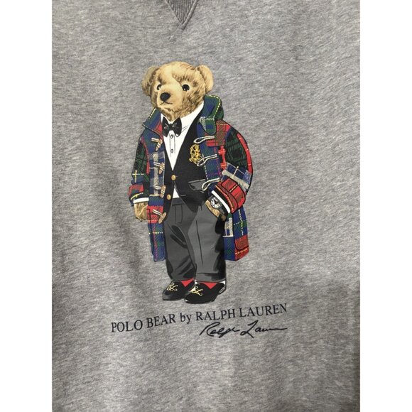 Polo Ralph Lauren Grey Sweatshirt w Polo Bear, Sz Med, Round Neck Casual Comfort - Picture 3 of 4